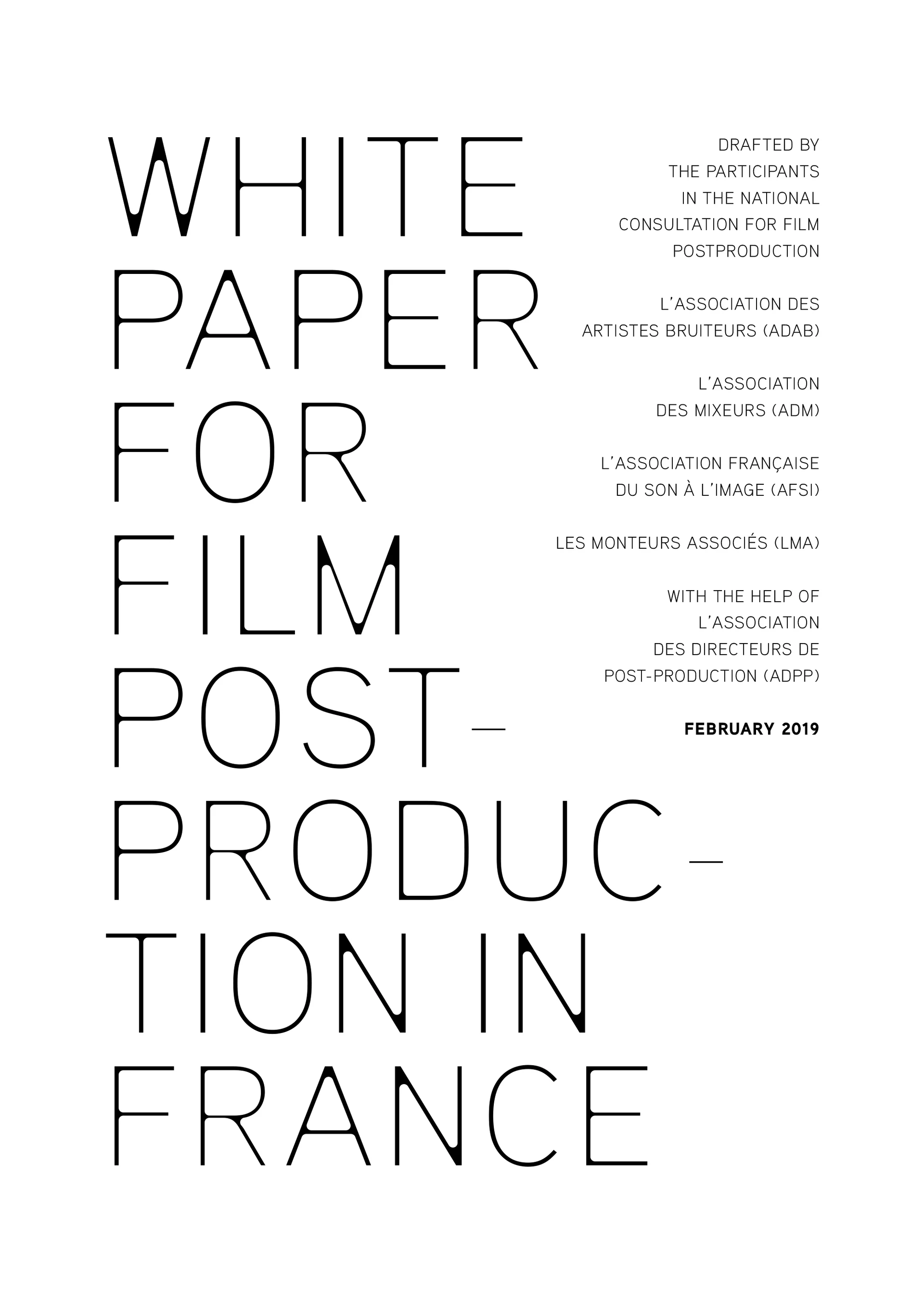 White Paper for Film Postproduction in France (Les Monteuses et monteurs associ&eacute;s)